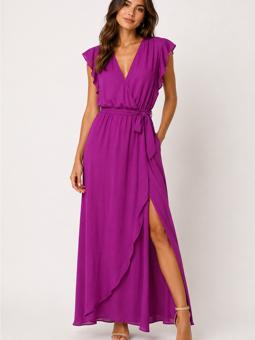 Umgee Fuchsia Wrap Maxi Dress with Waist Tie